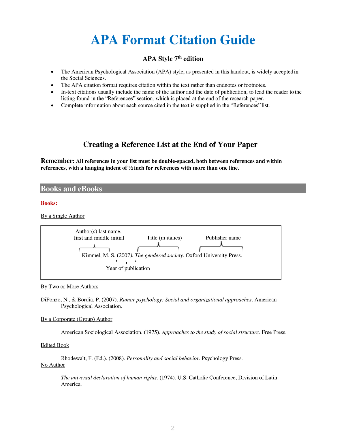 APA Format Citation Guide 7ed - APA Format Citation Guide APA Style 7th ...