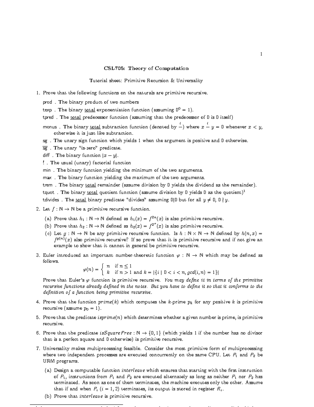 Primitive-recursion-universality - 1 CSL705: Theory of Computation ...