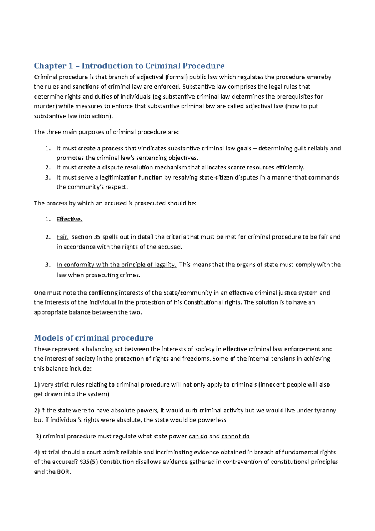 Chapter 1 - Crim Proc notes - Chapter 1 – Introduction to Criminal ...