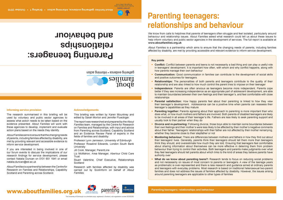 Briefing 1parenting-teens - l Conflict: Conflict between parents and ...