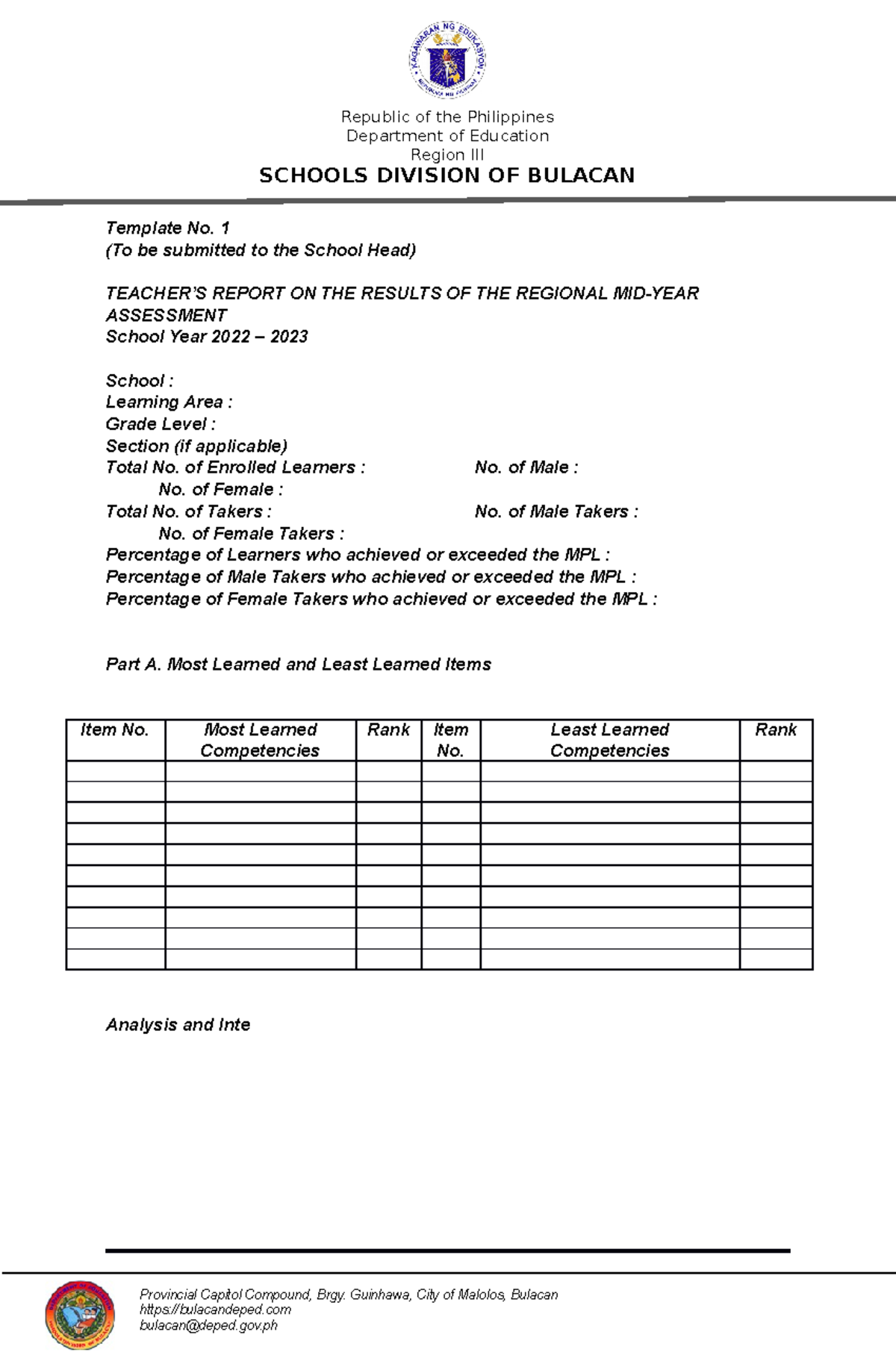 First- Quarterly- Learning- Assessment- Report-PRE-CAL - Republic of ...