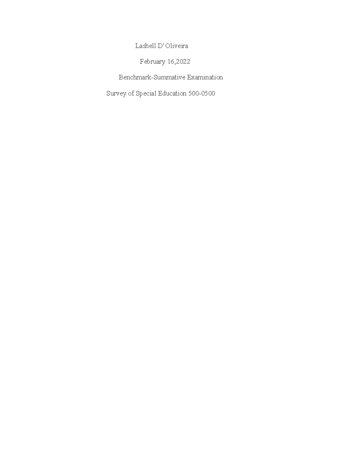 2nd semster benchmark - Test - Lashell D’Oliveira February 16 ...