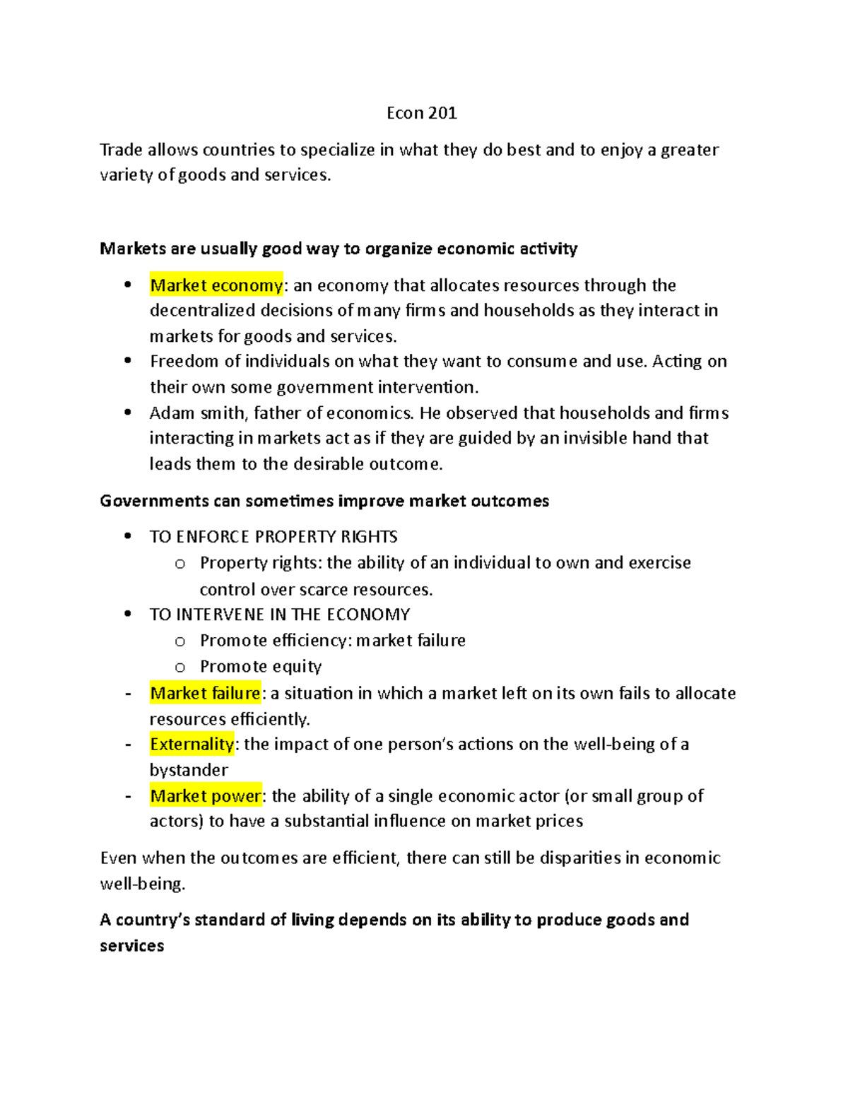 Econ 201 - Lecture notes 1-6 notes nfnfnfnfnn - Econ 201 Trade allows ...