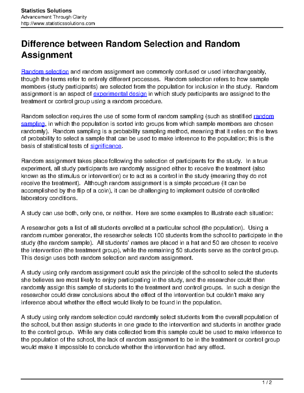 random selection and random assignment difference