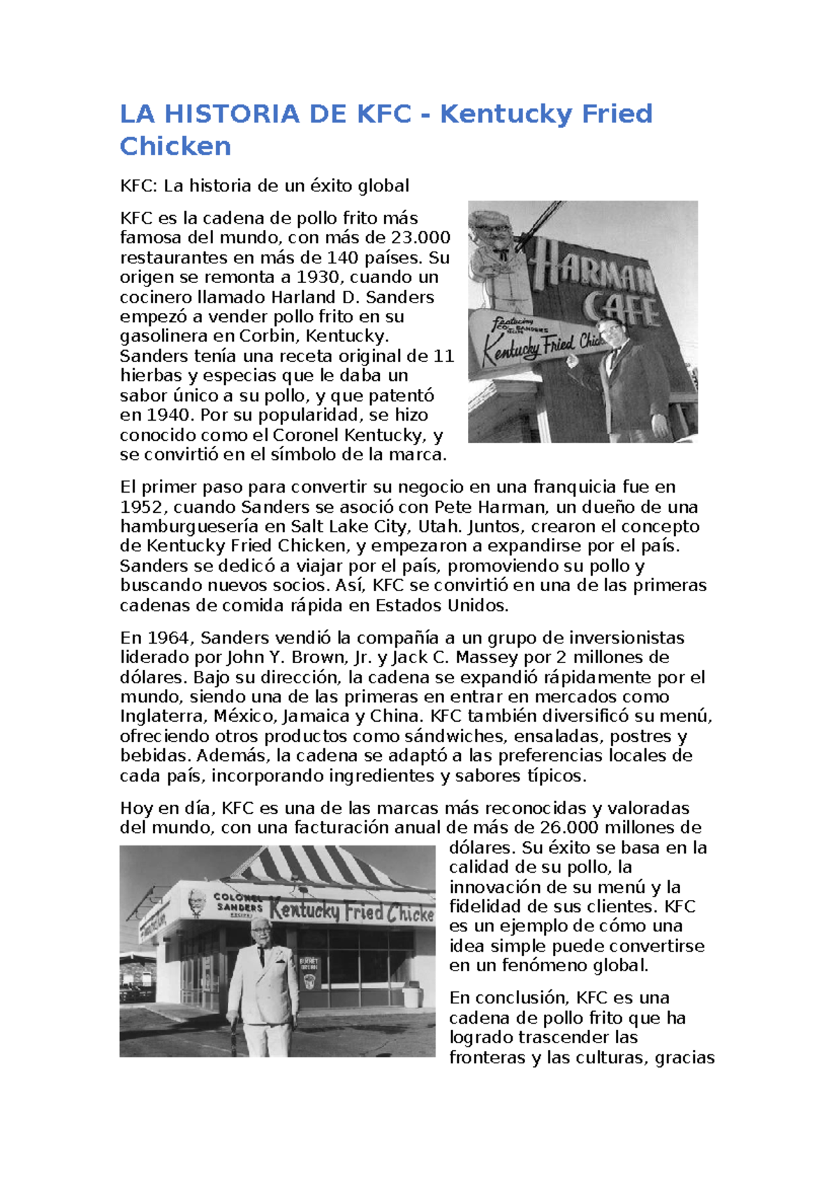 Documento kfc - hola - LA HISTORIA DE KFC - Kentucky Fried Chicken KFC ...
