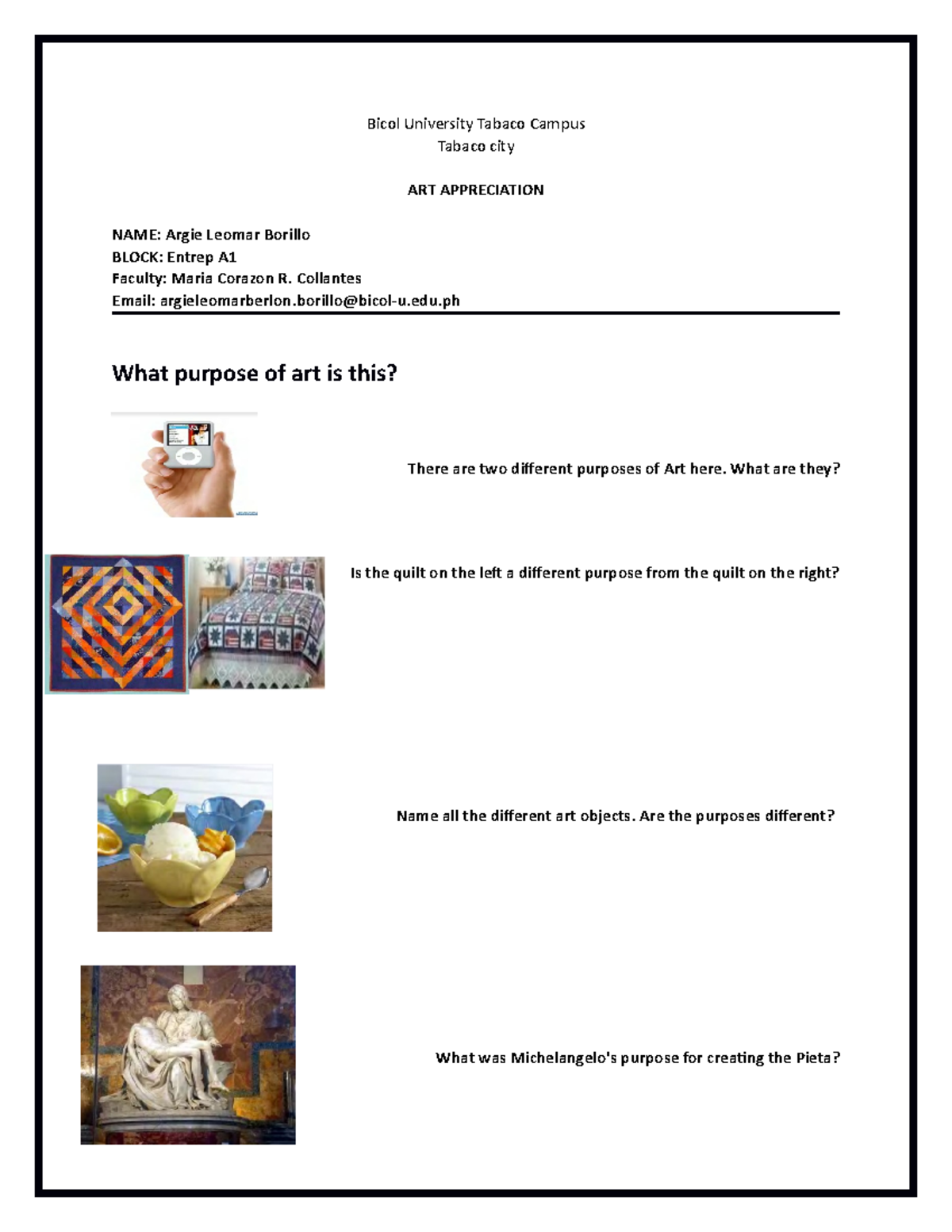 Art app 5 - assignment - Bicol University Tabaco Campus Tabaco city ART ...