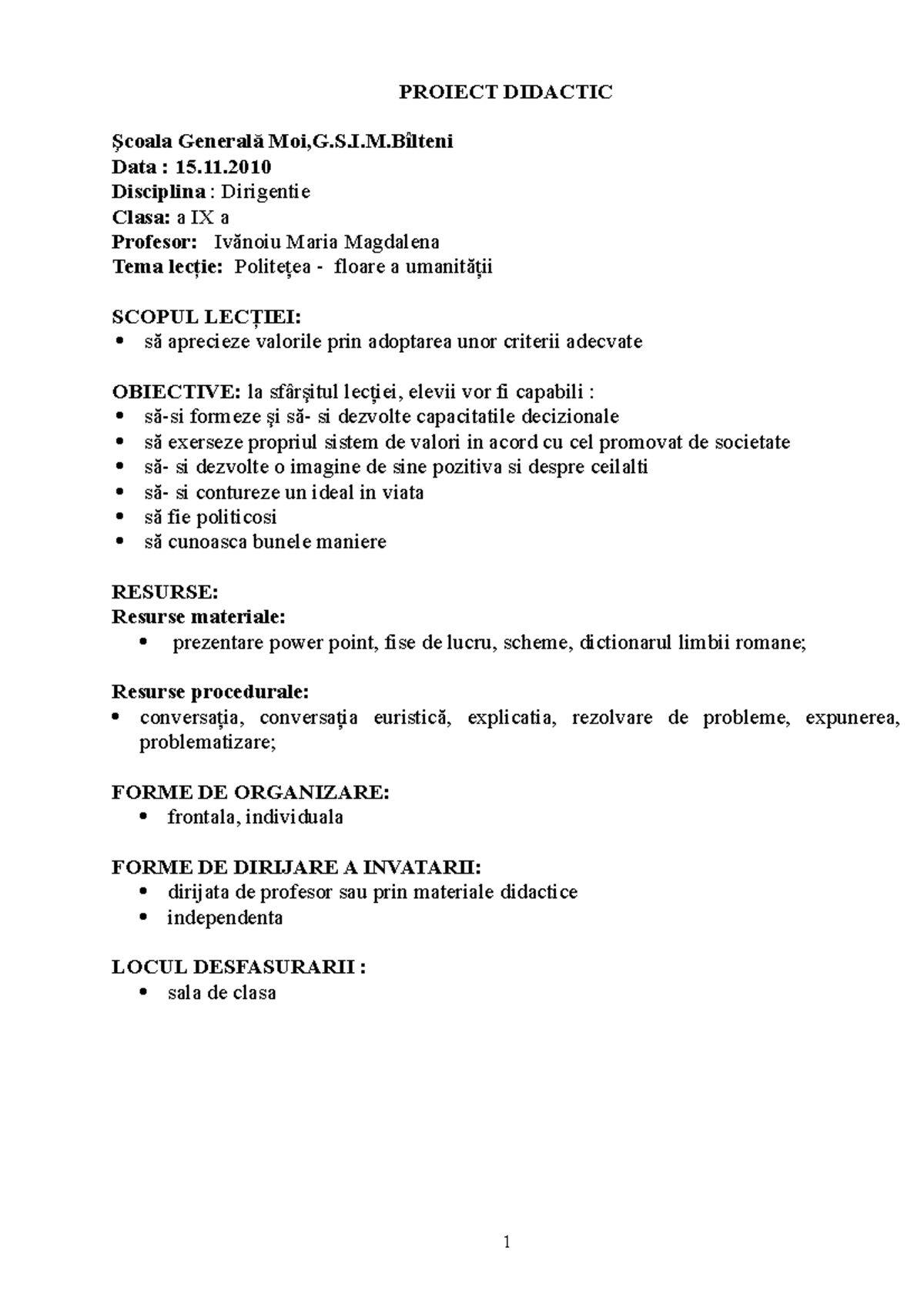 Proiect politete - cla bla nla cla bla nla da da da da da ad ad ad ad ...