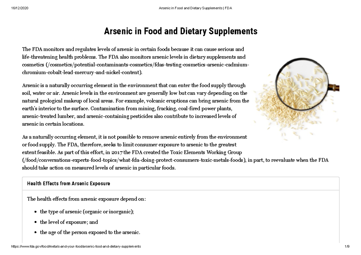 TLTK3.Arsenic in Food and Dietary Supplements FDA Arsenic in Food and