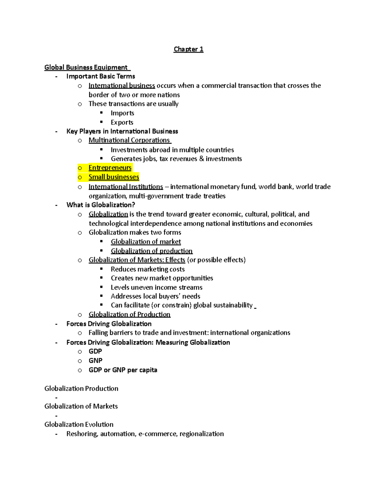 International Business Notes - Chapter 1 Global Business Equipment ...