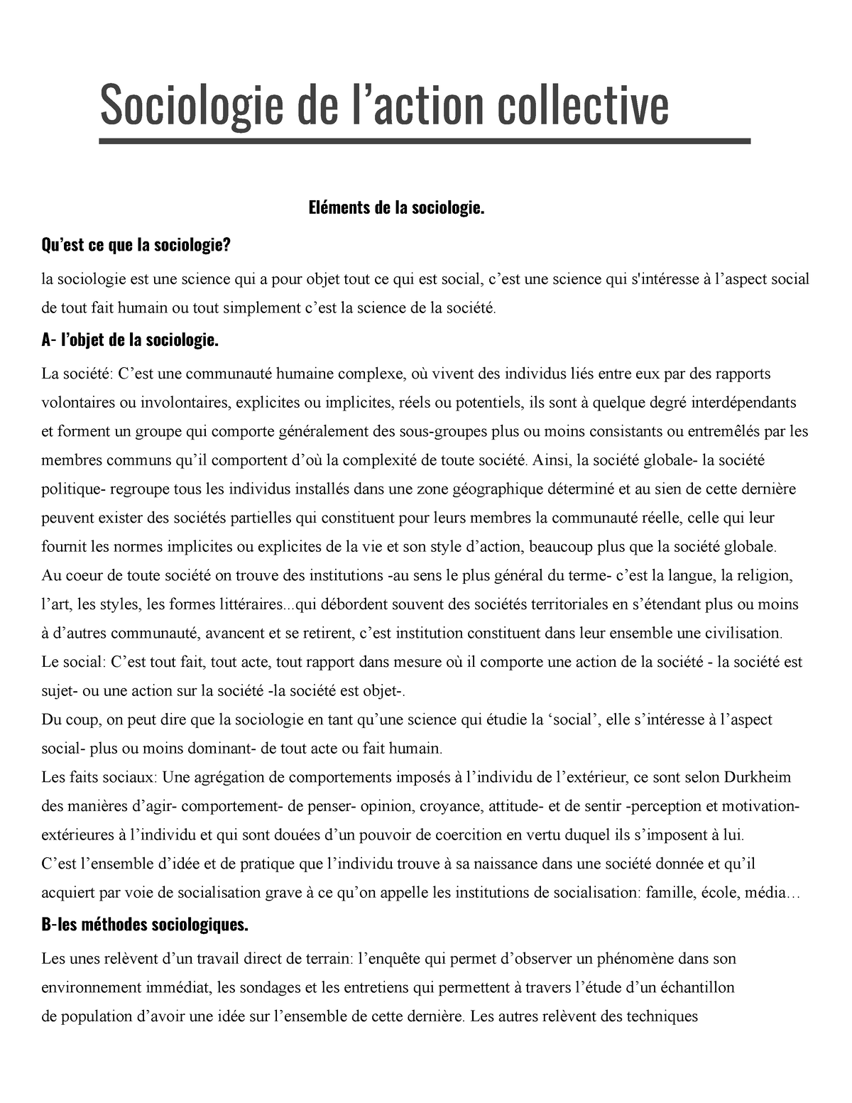 Sociologie De L'action Collective-éléments De La Sociologie - Qu’est Ce ...