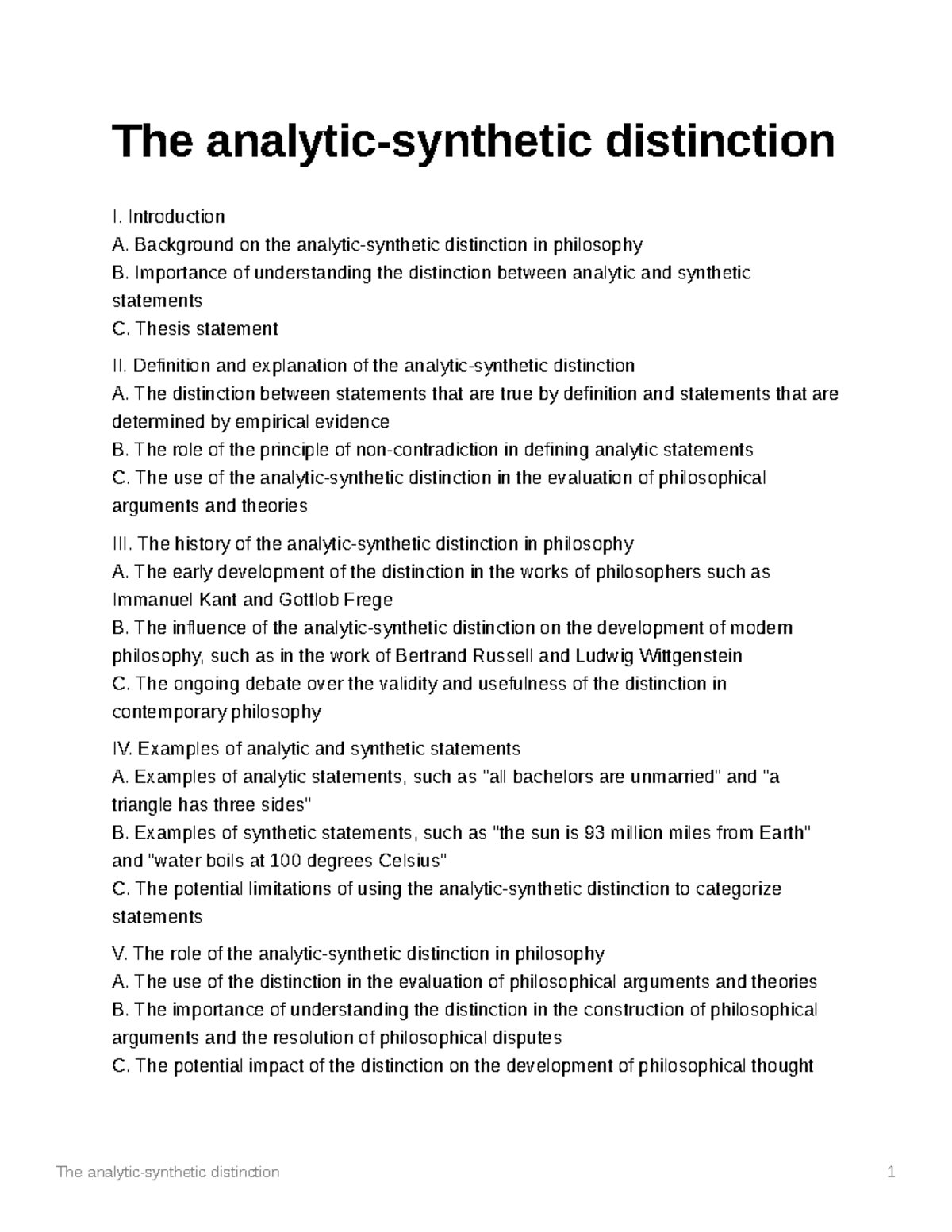 The analytic-synthetic distinction - Introduction A. Background on the ...