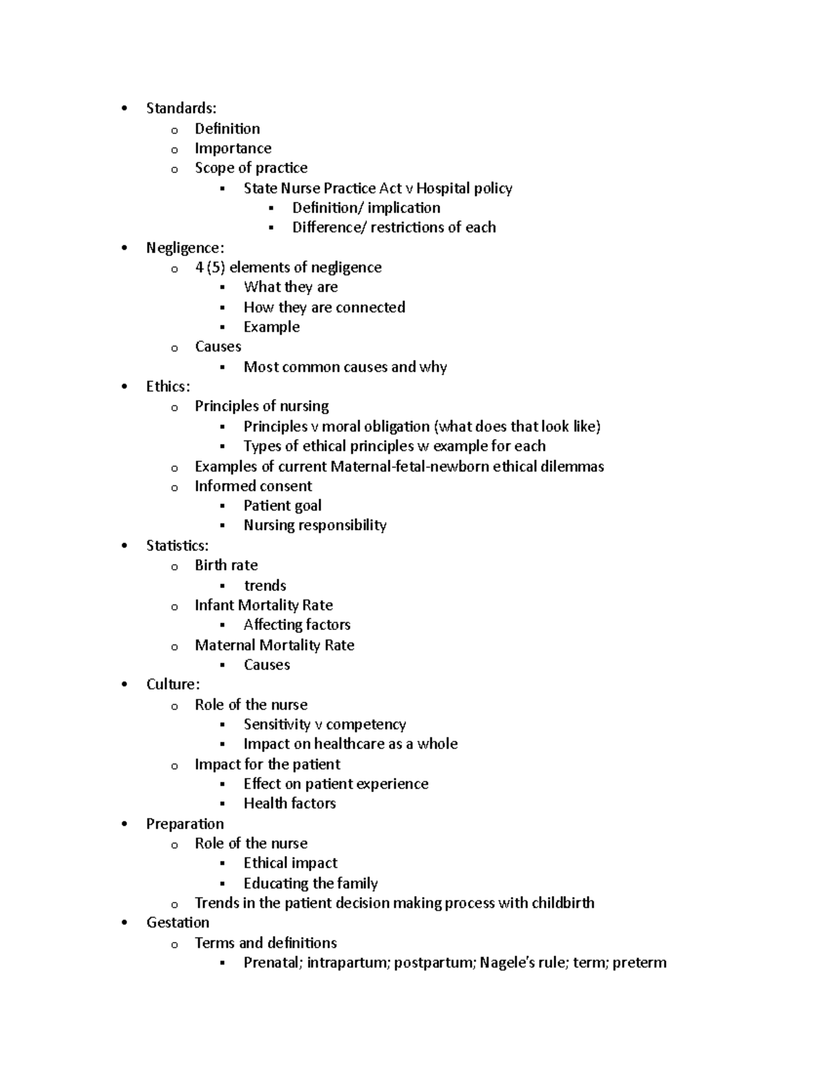 Study outline 1 - Standards: o Deiniion o Importance o Scope of pracice ...