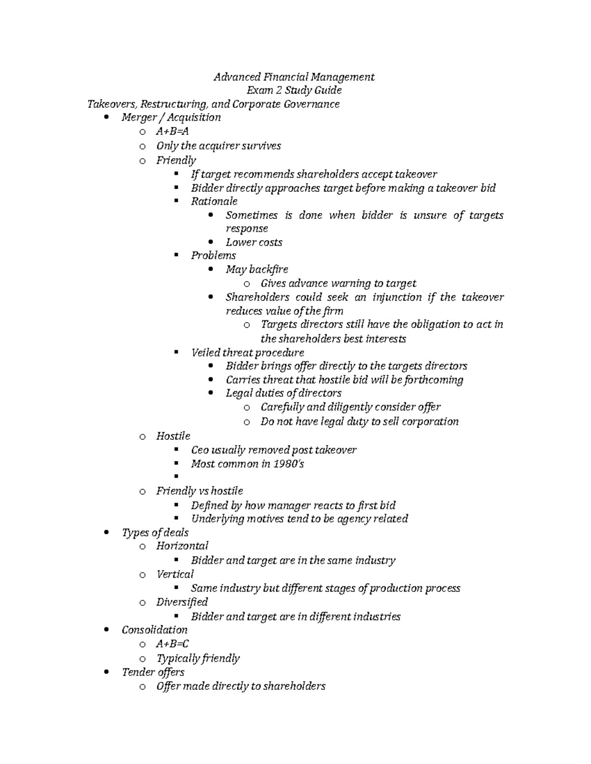 Adv Fine Exam 2 Study Guide - Advanced Financial Management Exam 2 ...