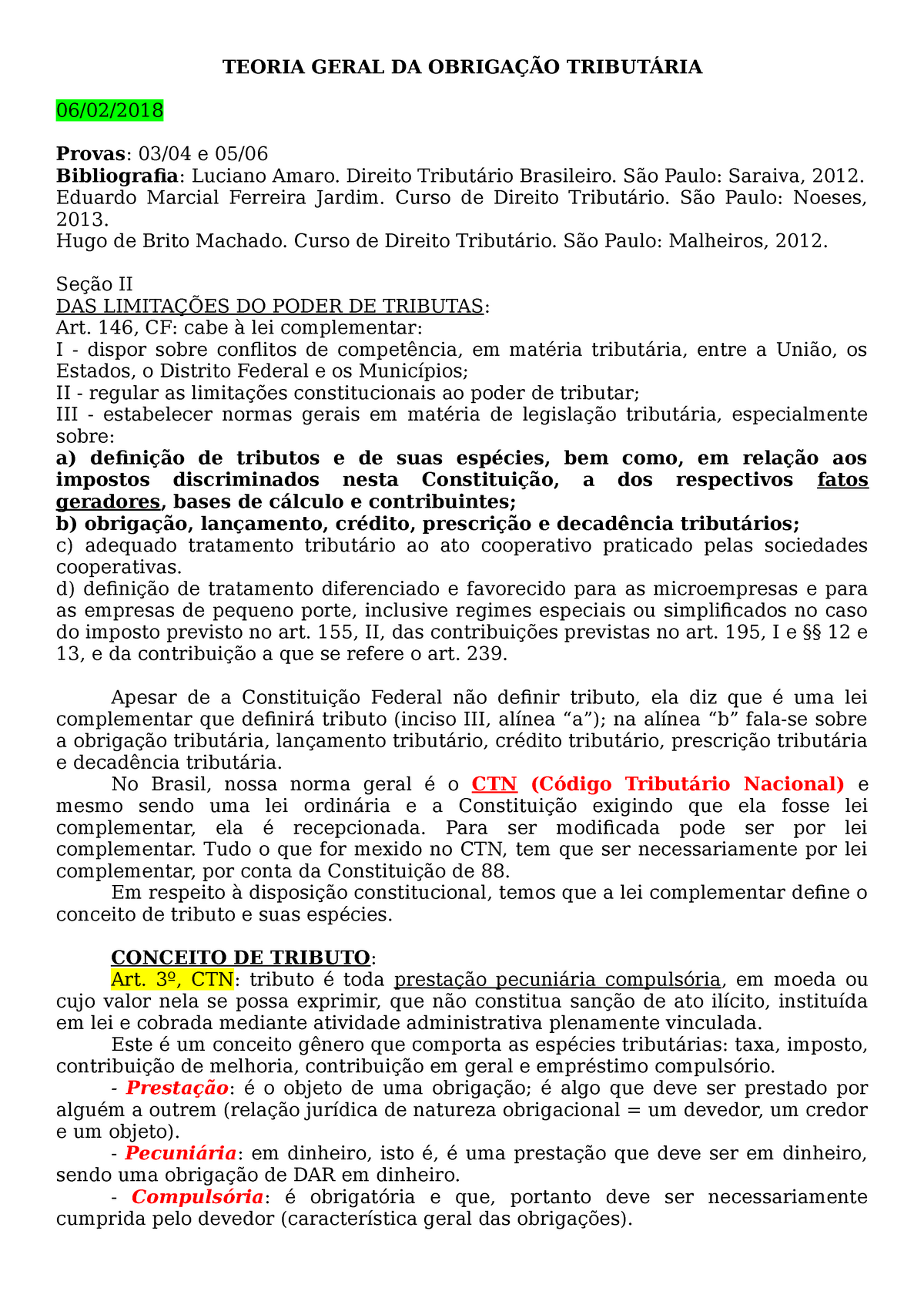 Teoria Geral Da ObrigaçÃo Tributária Teoria Geral Da ObrigaÇÃo TributÁria 06022018 Provas 0853