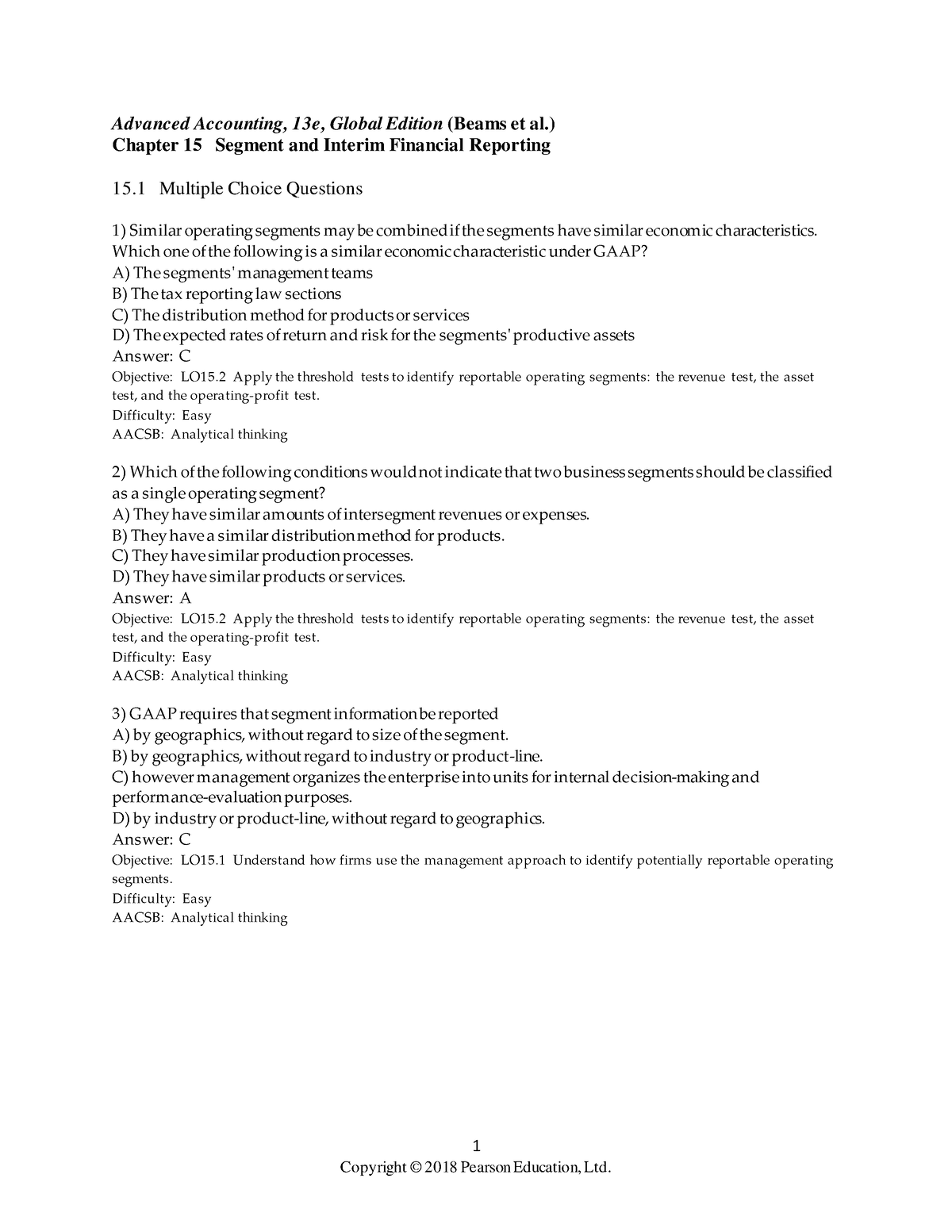 Test Bank Chapter 15 - Test Bank - 1 Advanced Accounting, 13e, Global ...