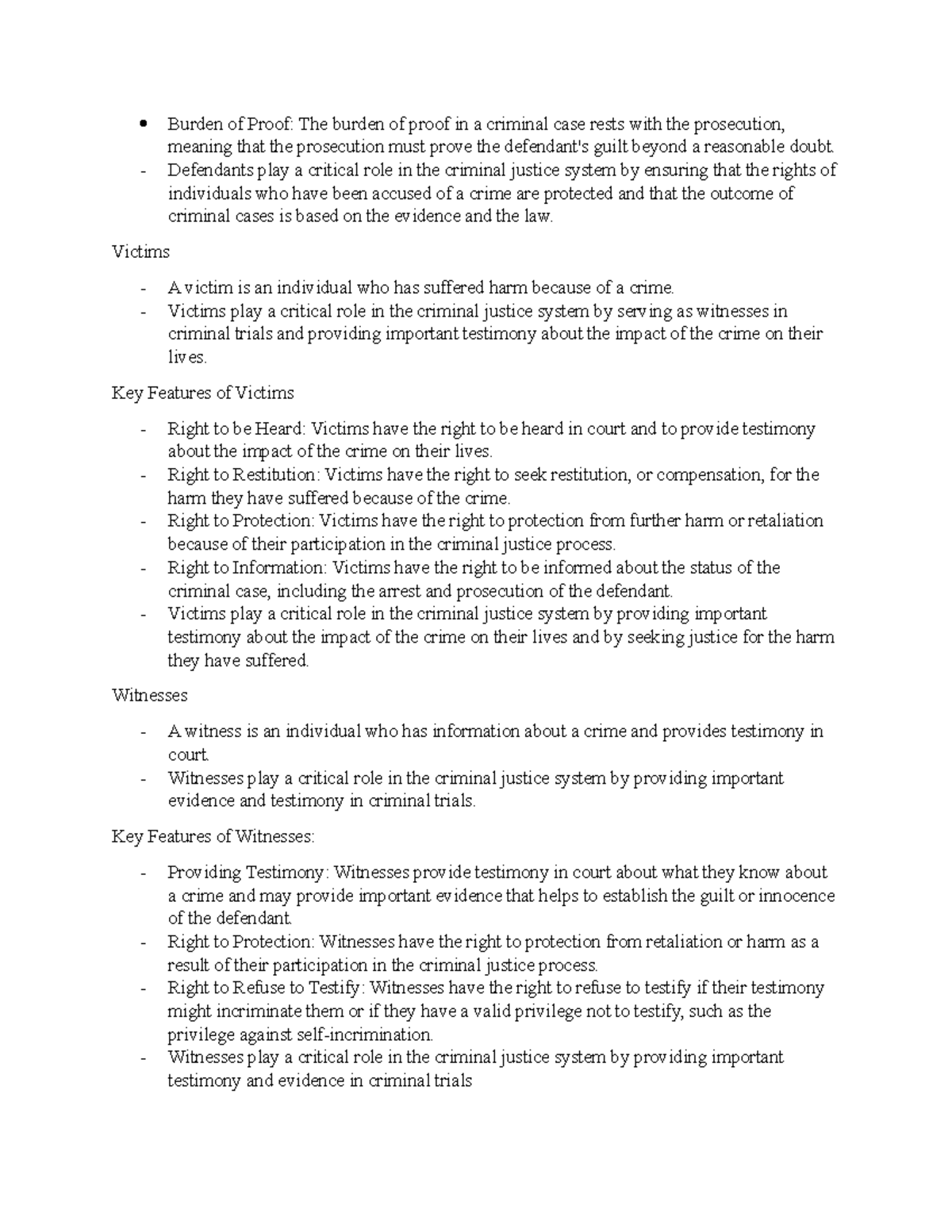 Criminal Law notes 8 Burden of Proof The burden of proof in a