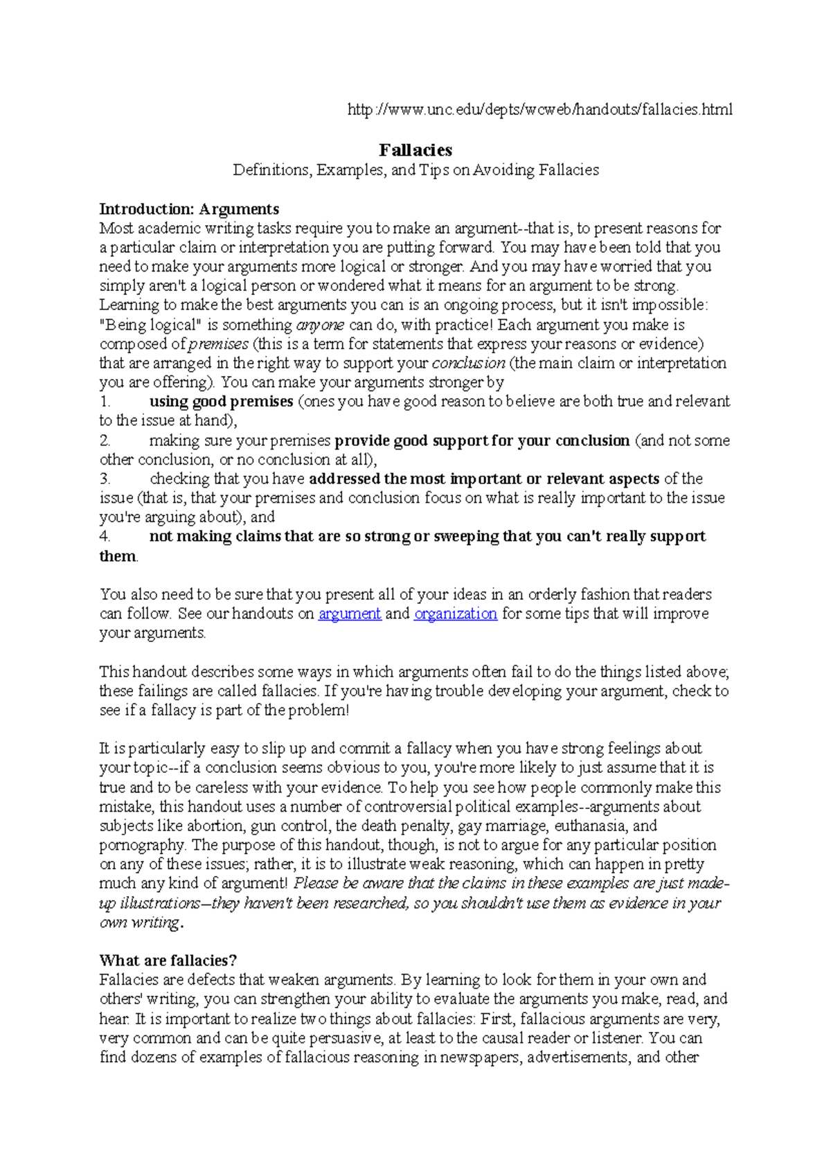 Fallacies and Their categories detailed - unc/depts/wcweb/handouts ...