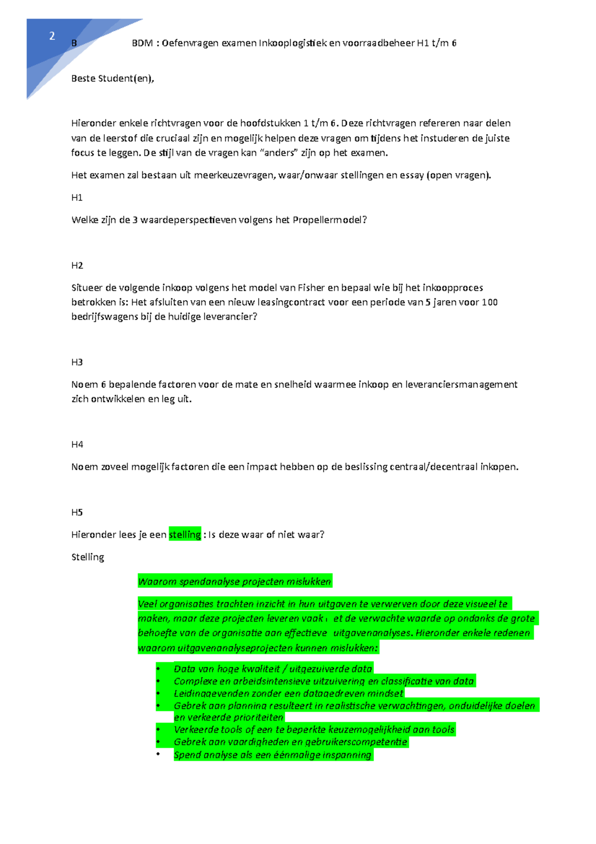 Voorbeeld Examenvragen Inkooplogistiek - 2 B BDM : Oefenvragen Examen ...