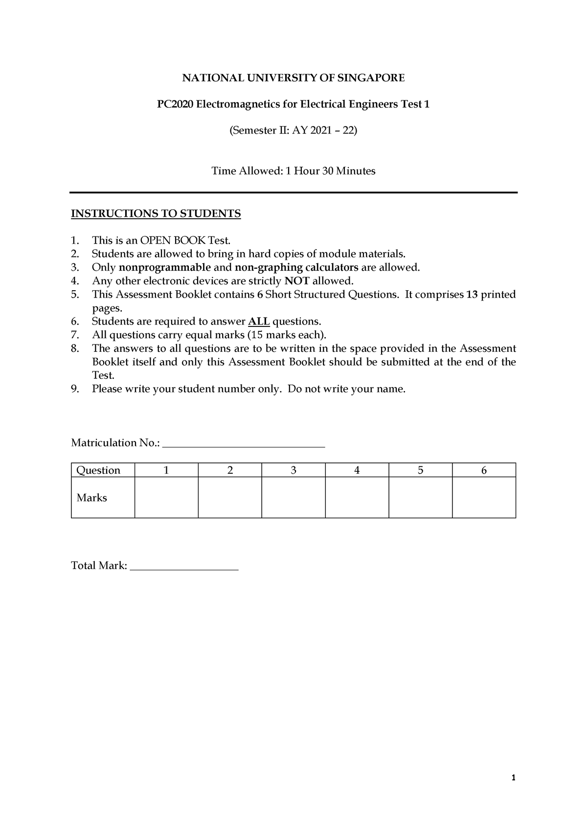 PC2020 Test 1 Booklet (Cover Page) PC2020 Test 1 Booklet (Cover Page ...