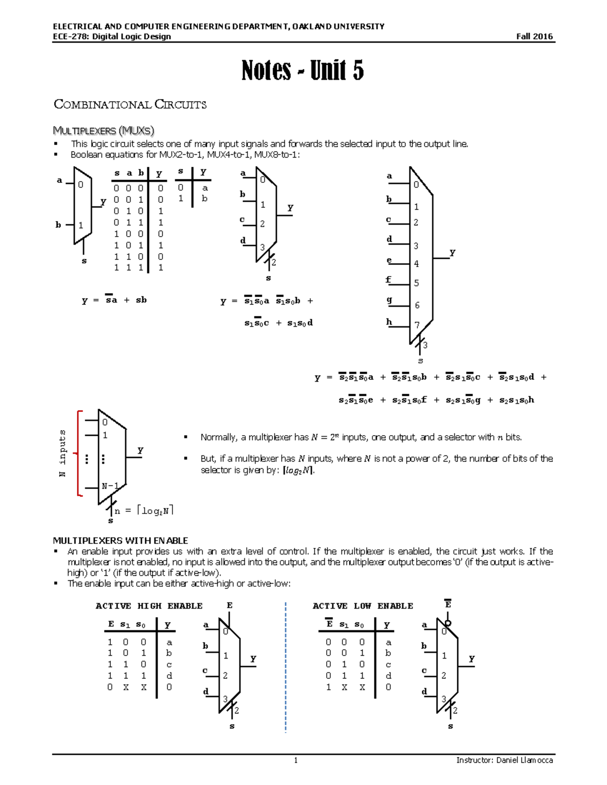Notes - Unit 5 - ECE-2 78 : Digital Logic Design Fall 2016 Notes - Unit ...