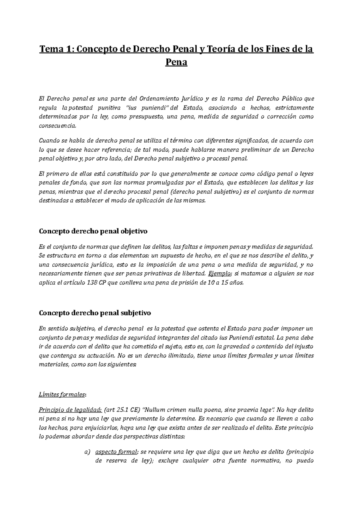 Tema 1 teoría jurídica del delito - Tema 1: Concepto de Derecho Penal y ...