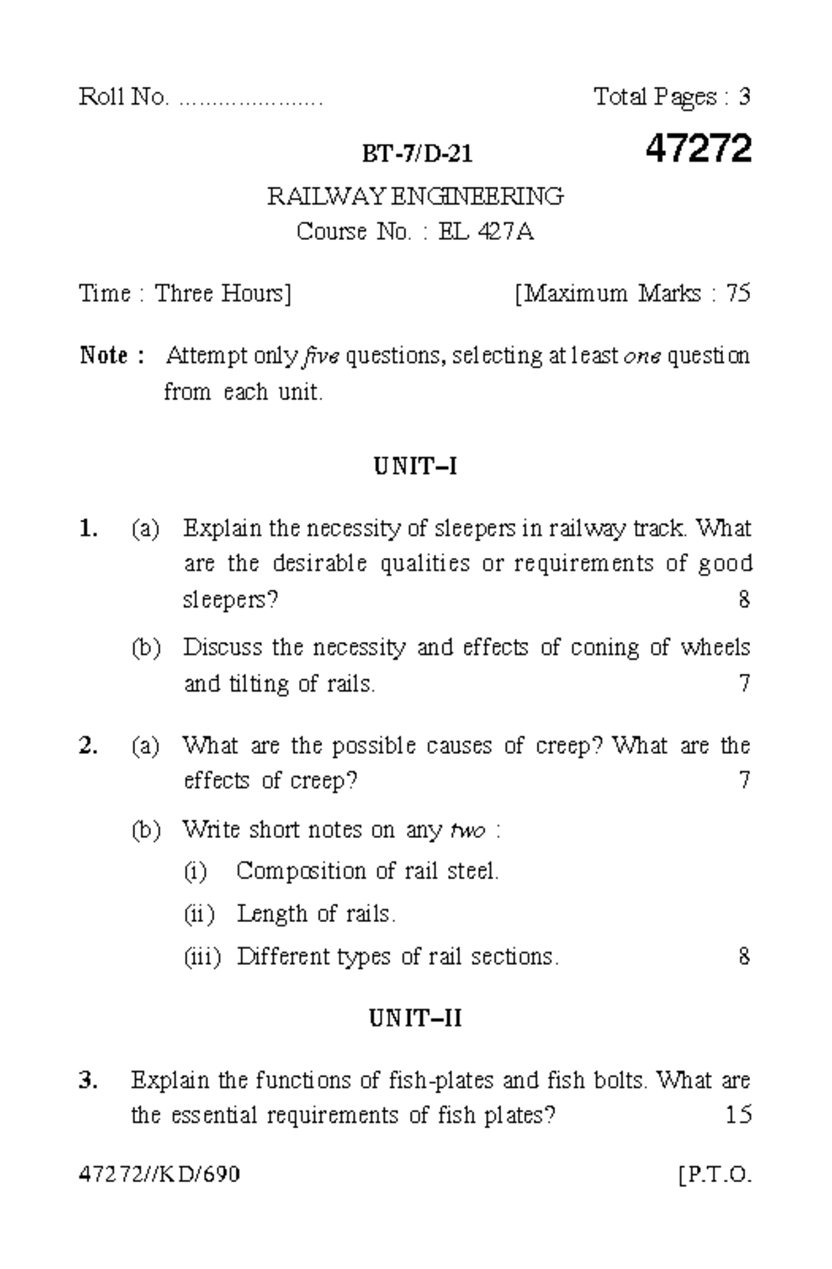 47272 - pyq - Roll No. ...................... Total Pages : 3 BT-7/D-21 ...