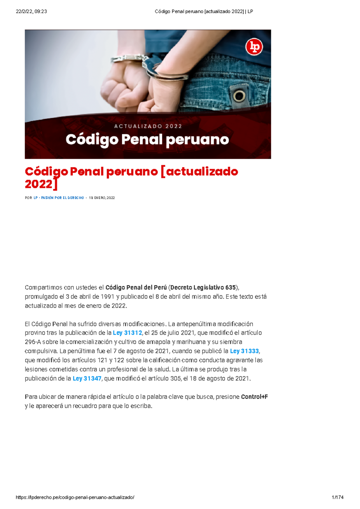 Código Penal Peruano [actualizado 2022] LP - Código Penal Peruano ...