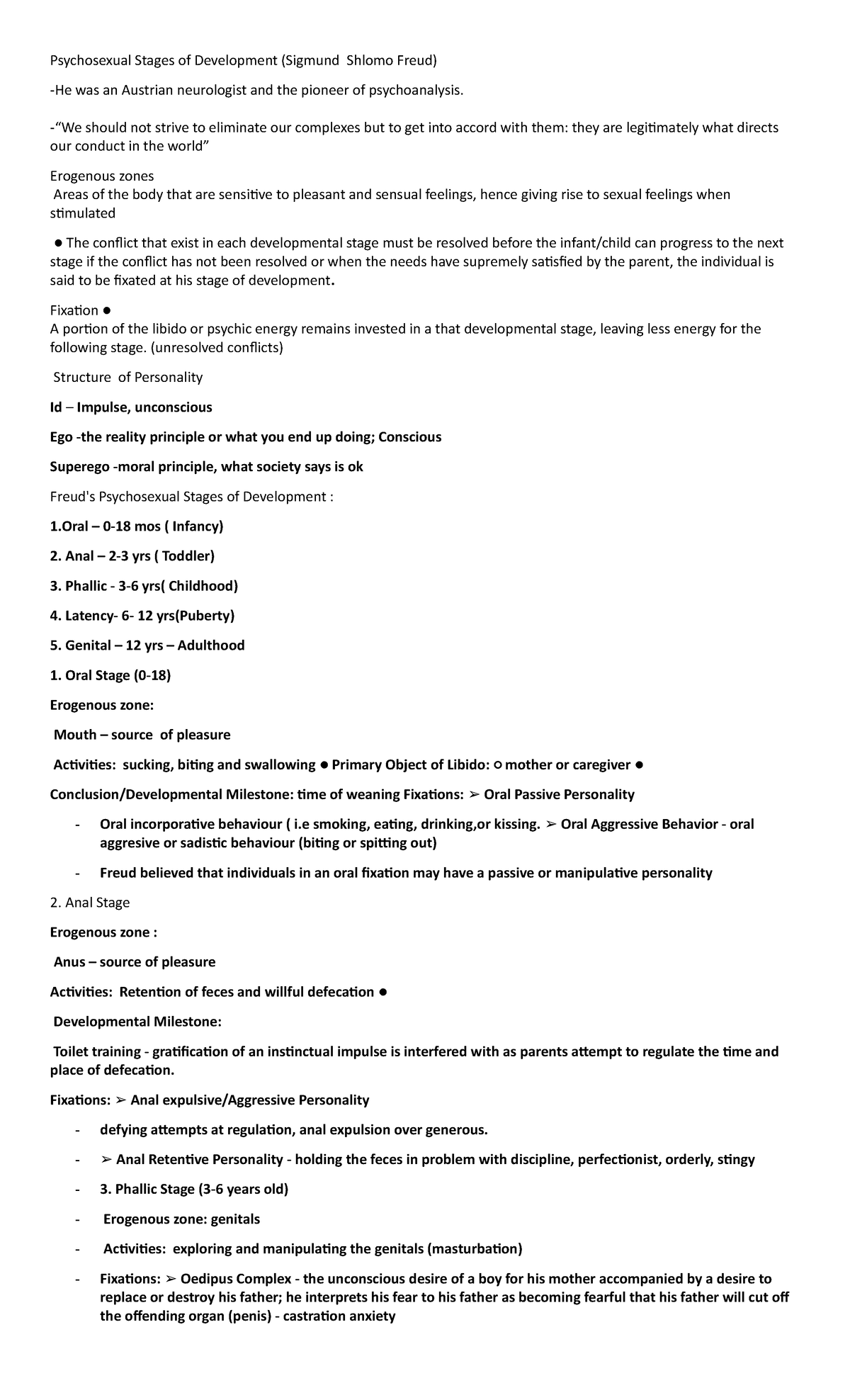 Sigmundpointers - sigmundfreudprelimexam - Psychosexual Stages of ...