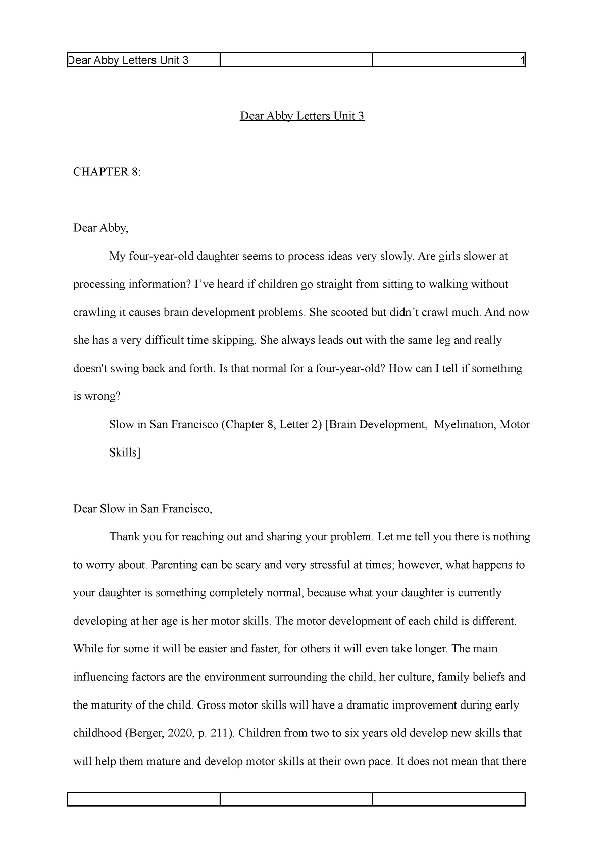 DEAR ABBY Letters UNIT 3 - Dear Abby Letters Unit 3 CHAPTER 8: Dear ...