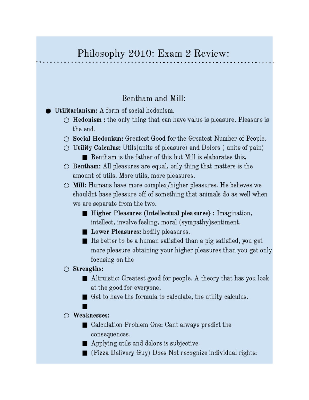 Philosophy 2010 Exam 2 Review - PHIL 2010 - GSU - Studocu