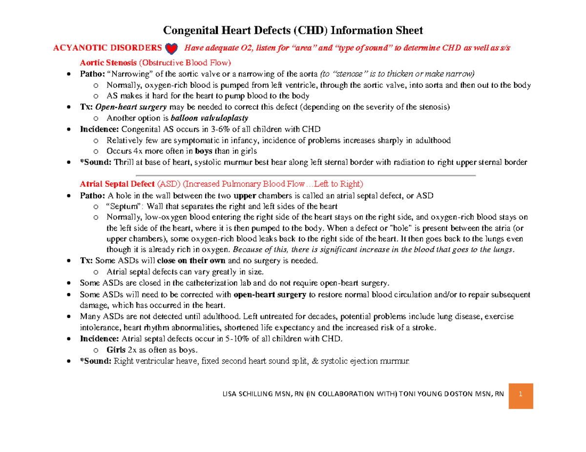 Congenital Heart Defects key points - Congenital Heart Defects (CHD ...