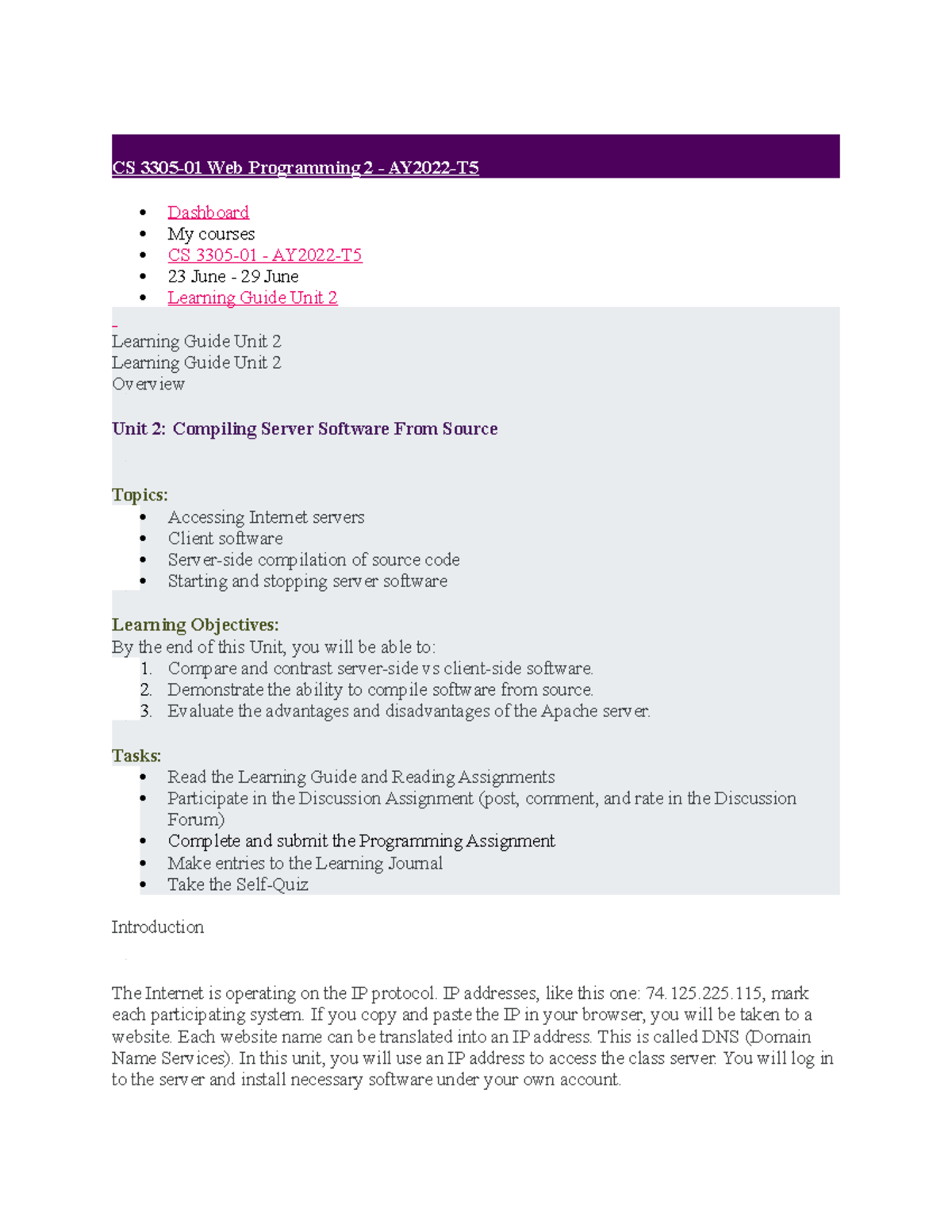 Learning Guide Unit 2-CS 3305 - CS 3305-01 Web Programming 2 - AY2022-T ...