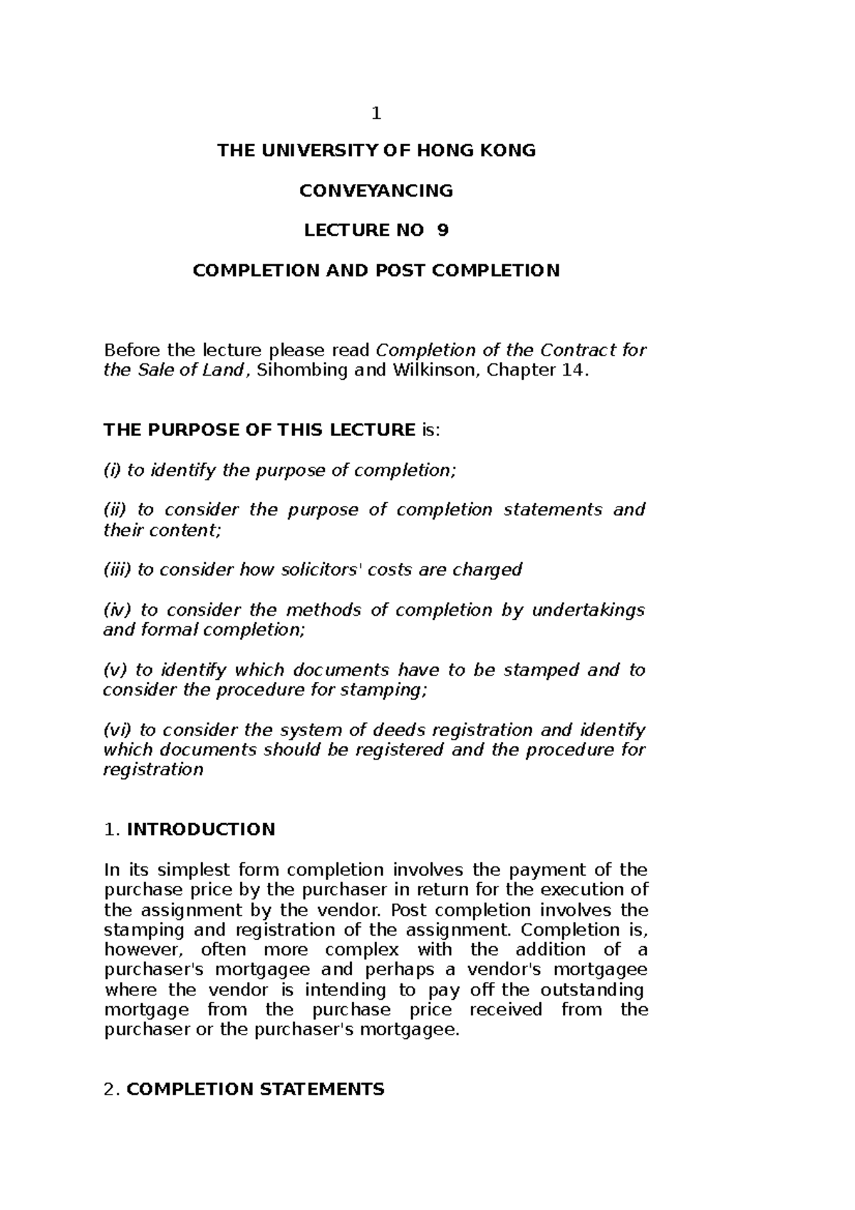 Conlec 9 - notes - Land Law - HKU - StuDocu