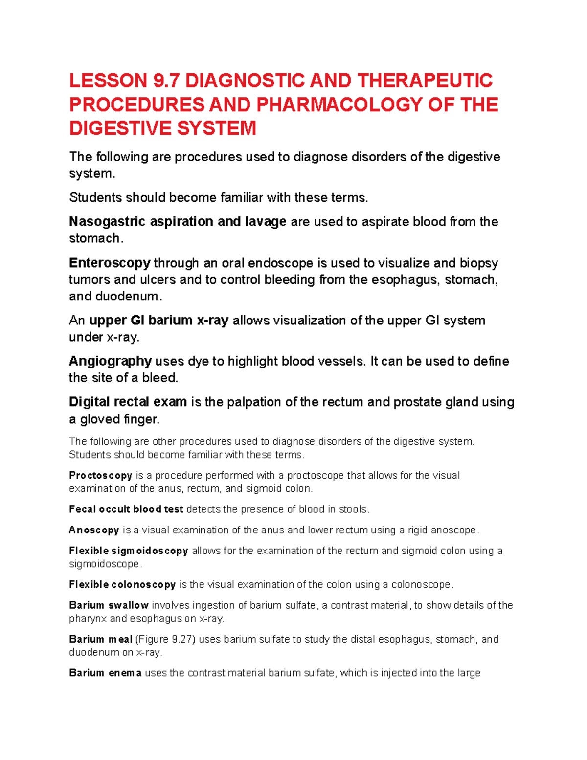 Exam content lesson 9.7 medical terminology LESSON 9 DIAGNOSTIC AND