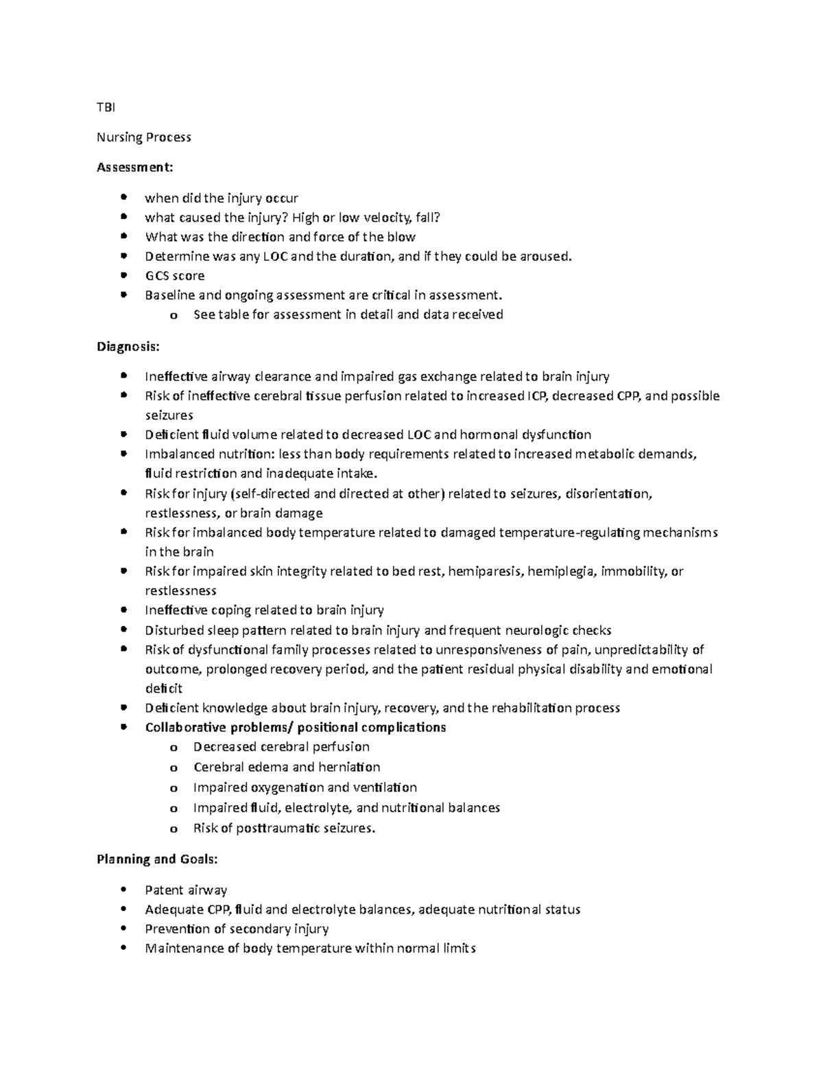 Nursing process for TBI - TBI Nursing Process Assessment: when did the ...