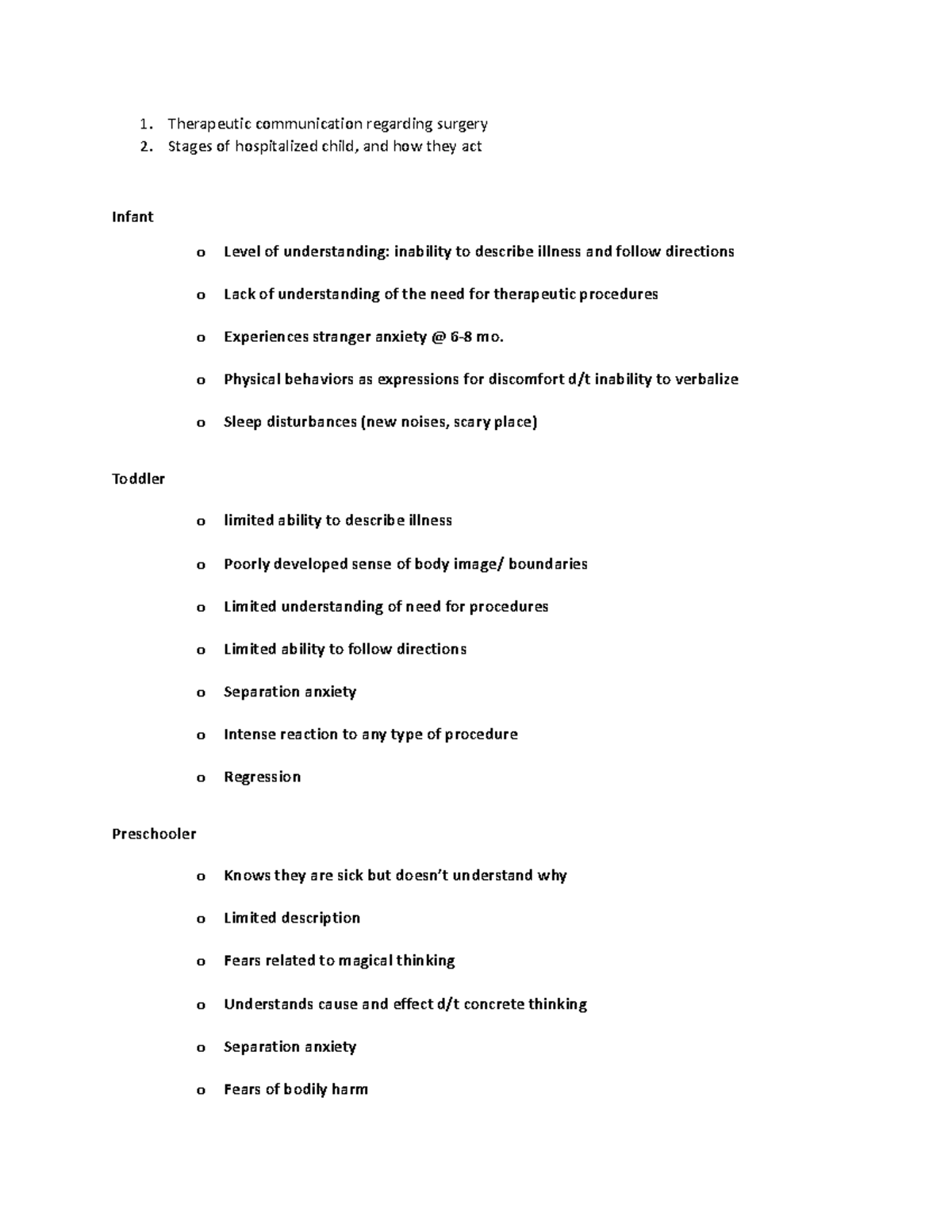 Copy of pediatric test 1 study guide - Therapeutic communication ...