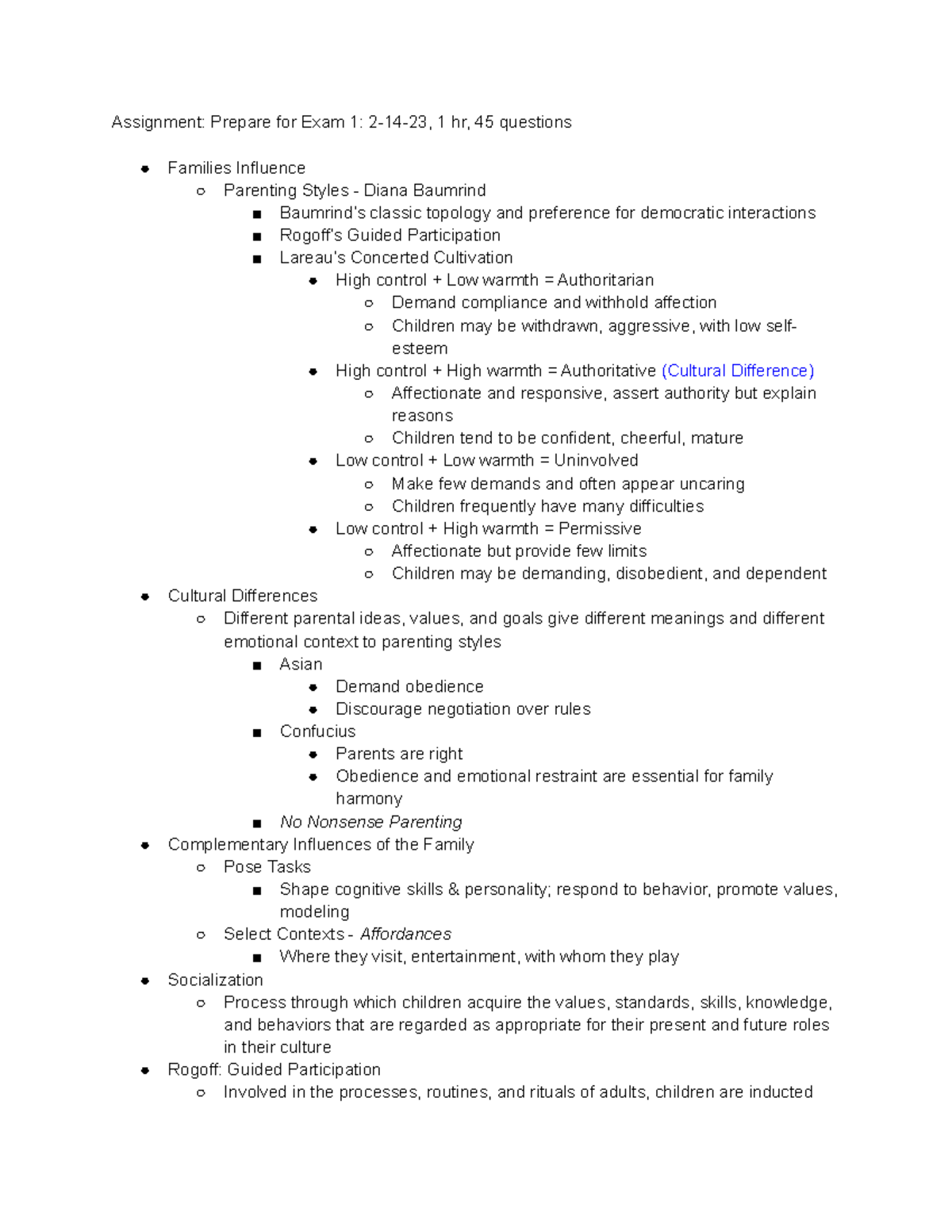Dynamics of Human Development Notes Assignment Prepare for Exam 1 2
