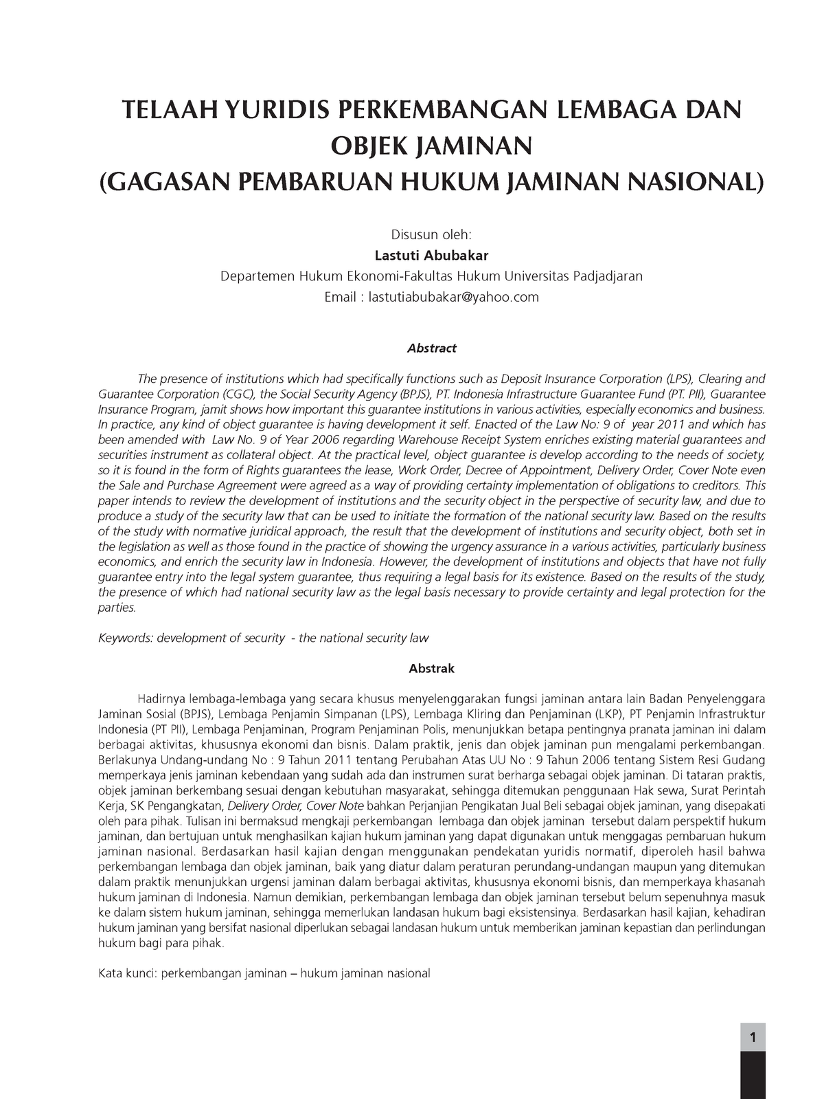 Telaah Yuridis Perkembangan Lembaga DAN Objek Jaminan - TELAAH YURIDIS ...