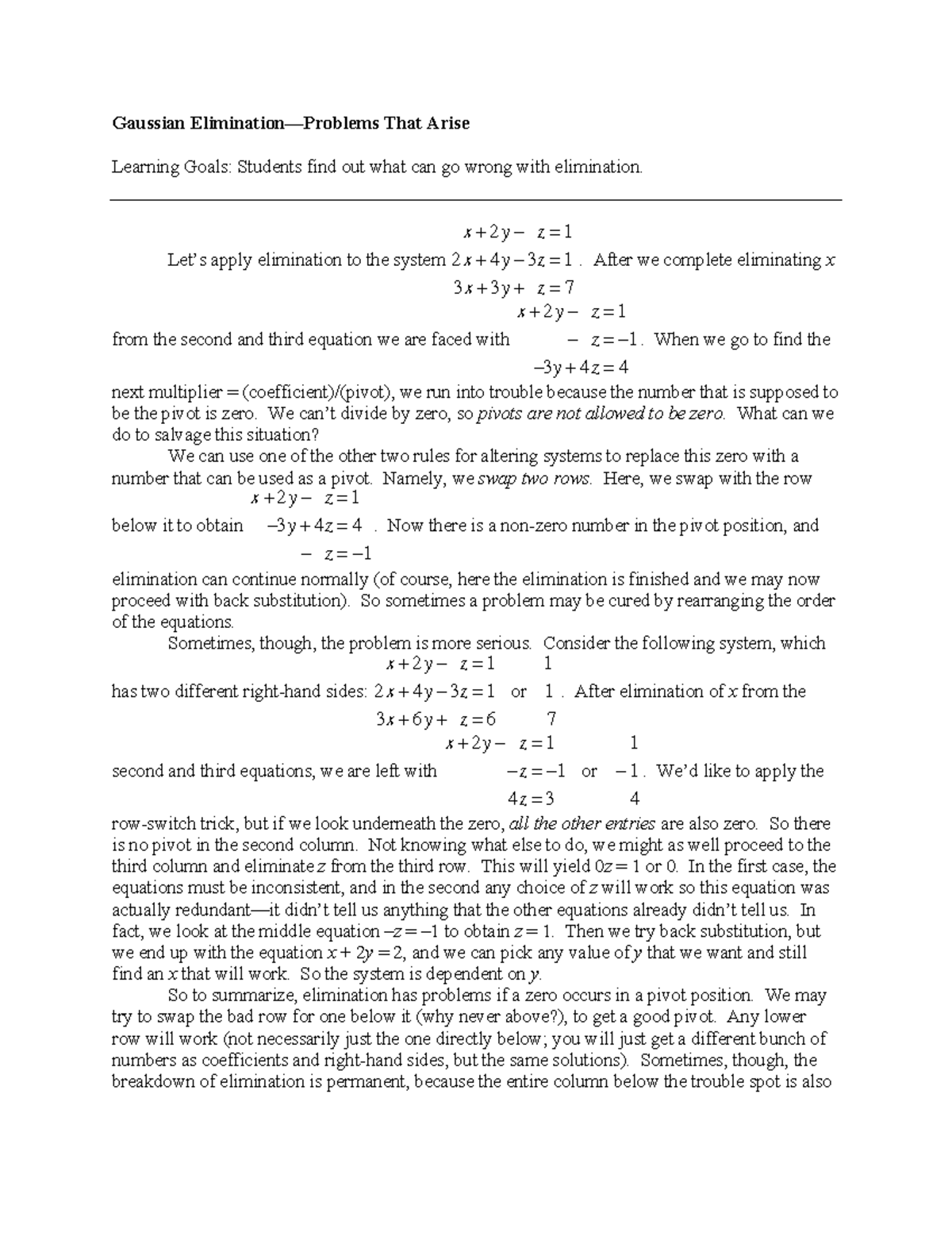 08 Elimination Problems - Gaussian Elimination—Problems That Arise ...