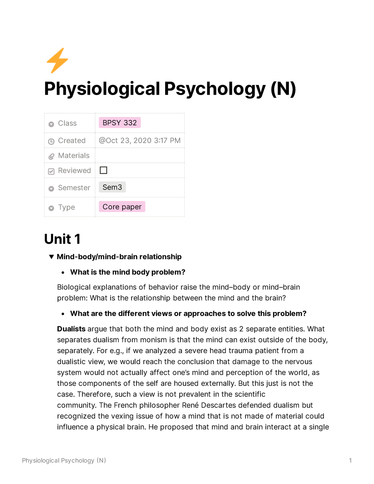 Physiological Psychology (N) - ⚡ Physiological Psychology (N) Class ...