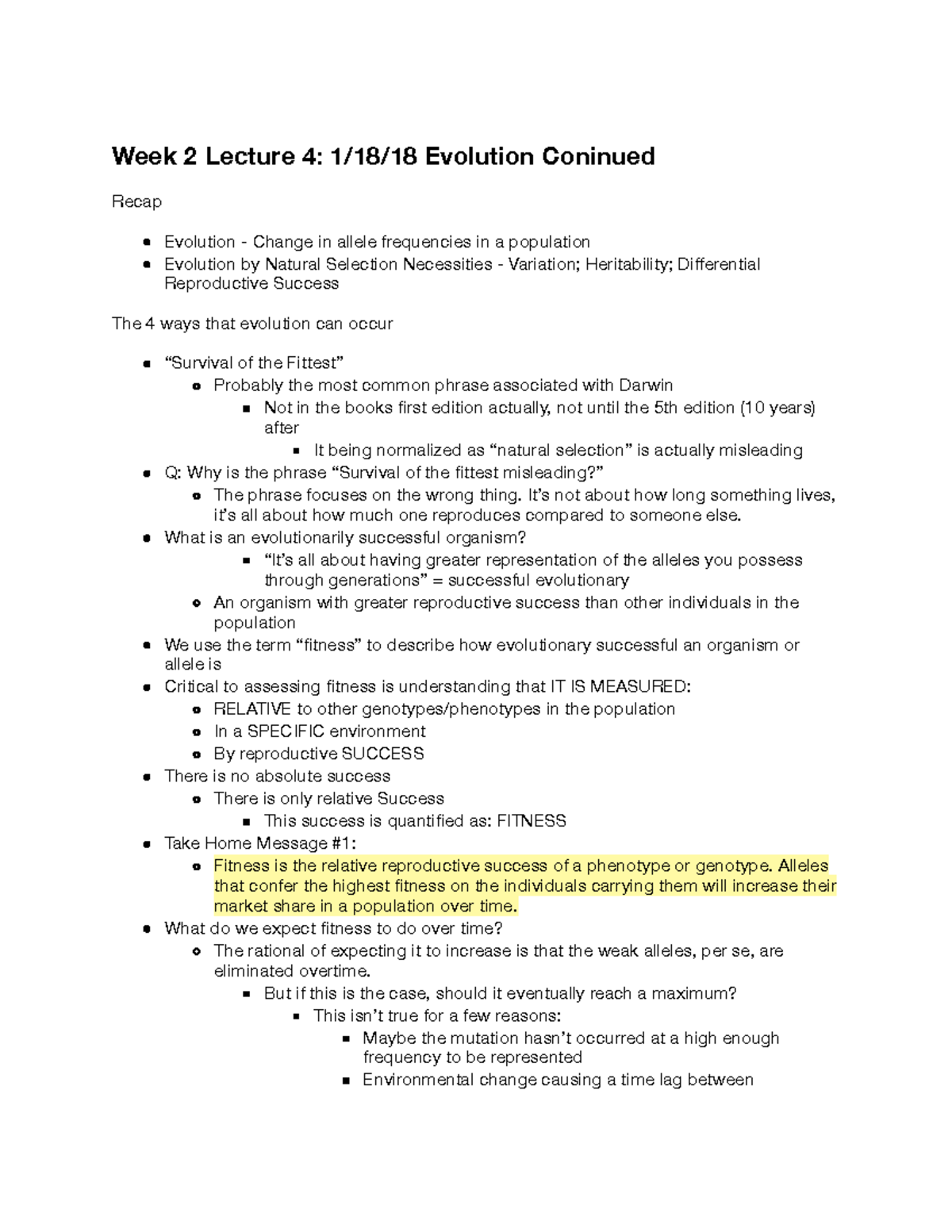 Life Sci 15 - Week 2 Lecture 4 - Lecture Notes - Week 2 Lecture 4: 1/18 ...