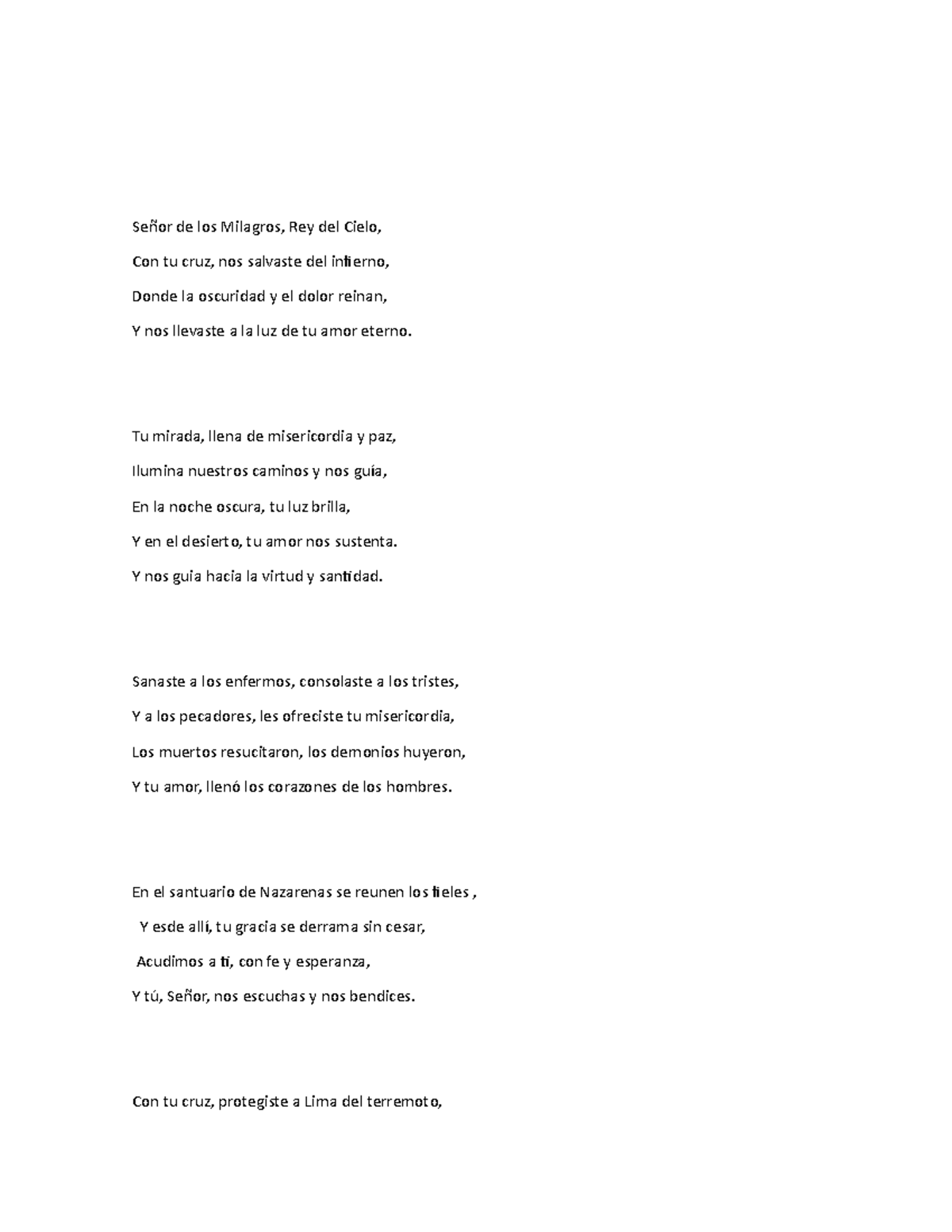 Poema - Señor de los Milagros, Rey del Cielo, Con tu cruz, nos salvaste ...