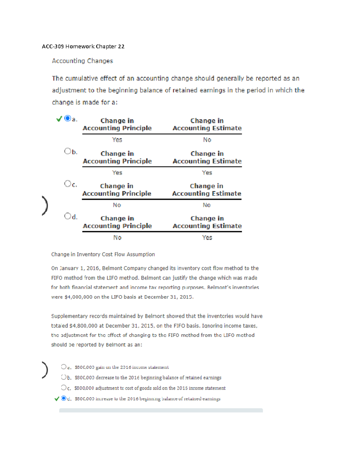 Homework Chapter 22 - Change in Change in Accounting Principle ...