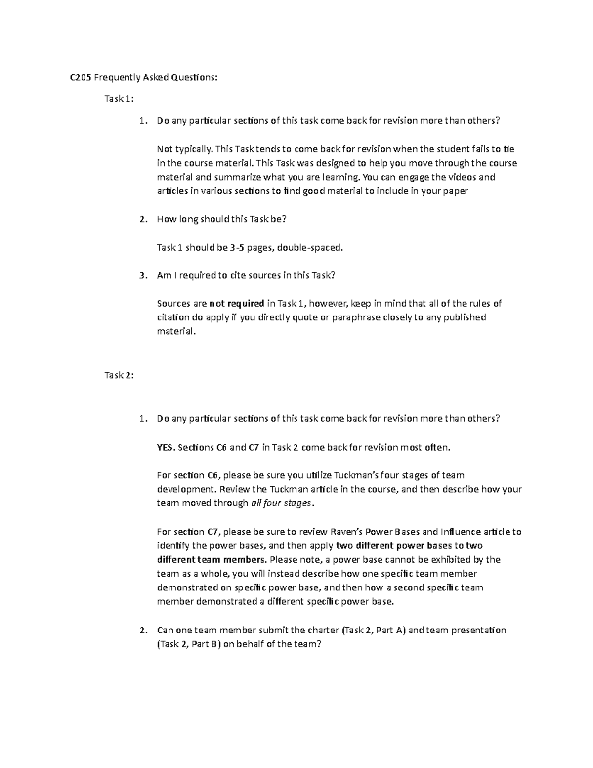 C205 FAQ Tips - TIPSHEET For Task 1 AND Task 2 Of C205 Leading Teams ...