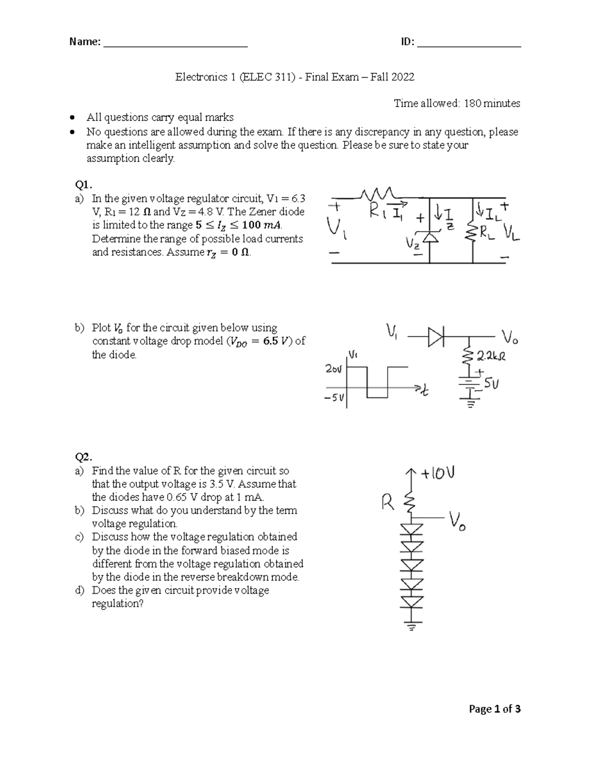 ELEC311 Final Fall2022 - Name: _________________________ ID ...