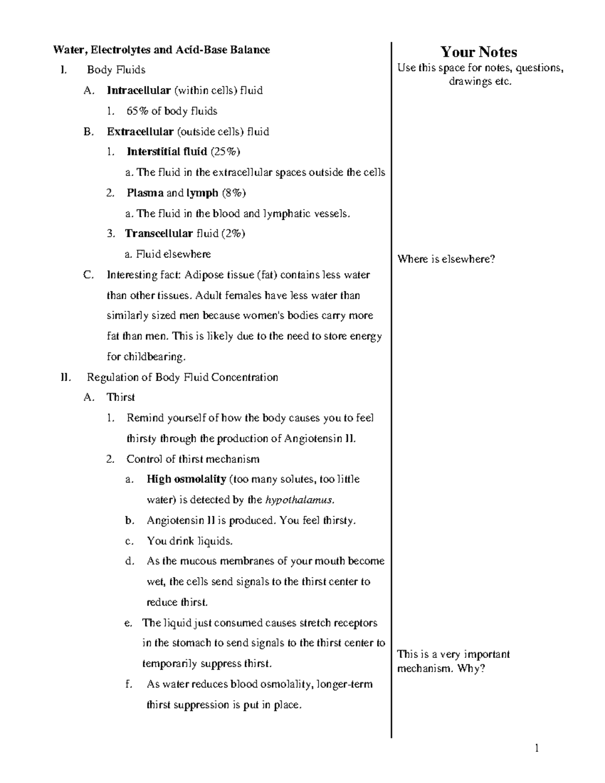 Water, Electrolyte and Acid-Base Balance handout - Water, Electrolytes ...