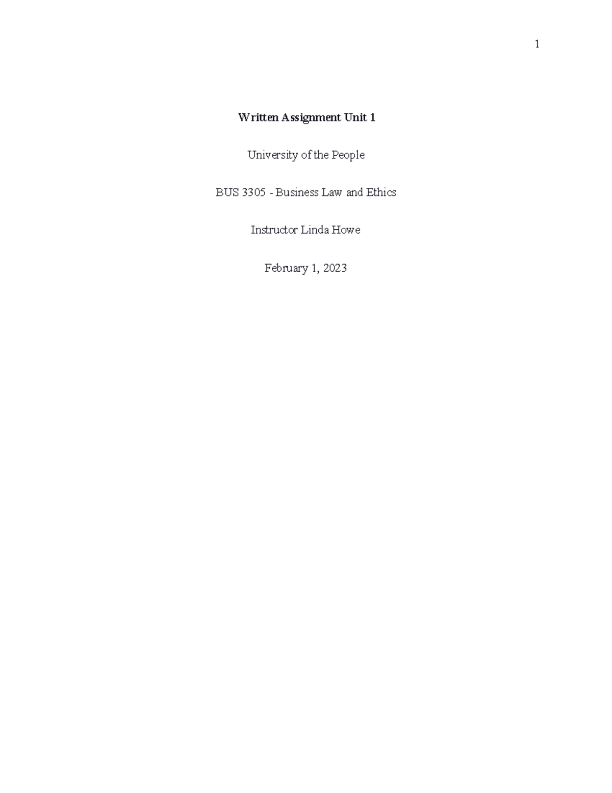BUS 3305 - Unit 1 - Written Assignment - Written Assignment Unit 1 ...