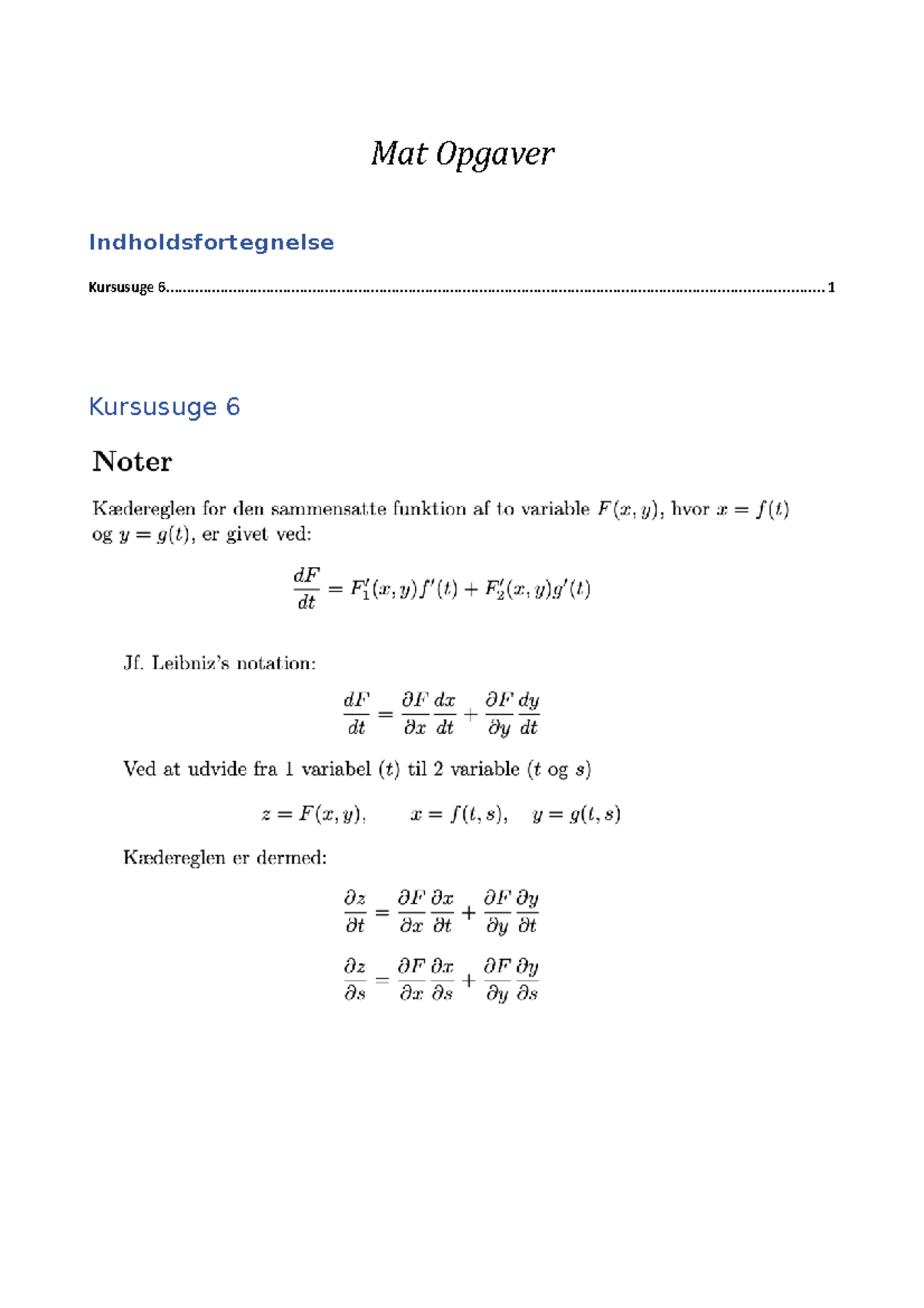 Mat opgaver kursusuge 6 Mat Opgaver Indholdsfortegnelse Kursusuge