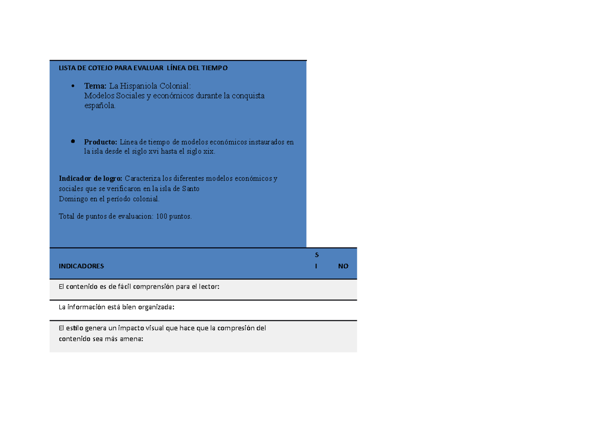 Lista De Cotejo Para Evaluar L Nea Del Tiempo Lista De Cotejo Para