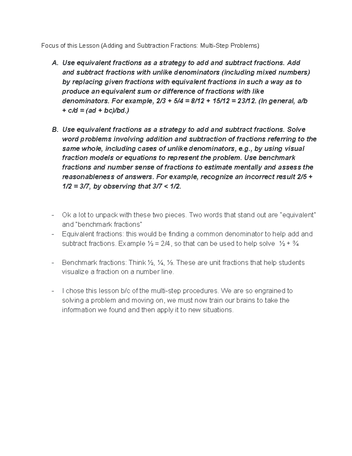 Mr. M Notes Adding Subtraction Fractions Multi-Step Problems (Guided ...